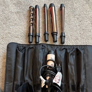 Lange 5-Piece Metallic Curling Wand Set with Black Handle Accents